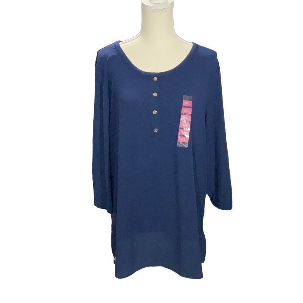 NWT Jones New York Signature Black Label Navy Blue Round Neck Tunic Top Size XXL